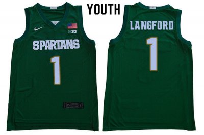 Youth Joshua Langford Michigan State Spartans #1 Nike NCAA Green Authentic College Stitched Basketball Jersey SQ50Q62LF